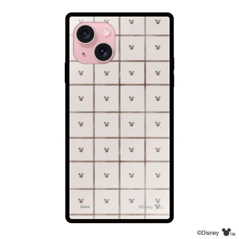 iPhoneケース スクエア 強化ガラスケース <ミッキーマウス(スクエアパターン)>