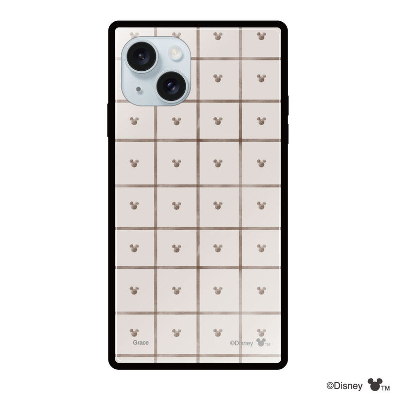 iPhoneケース スクエア 強化ガラスケース <ミッキーマウス(スクエアパターン)>
