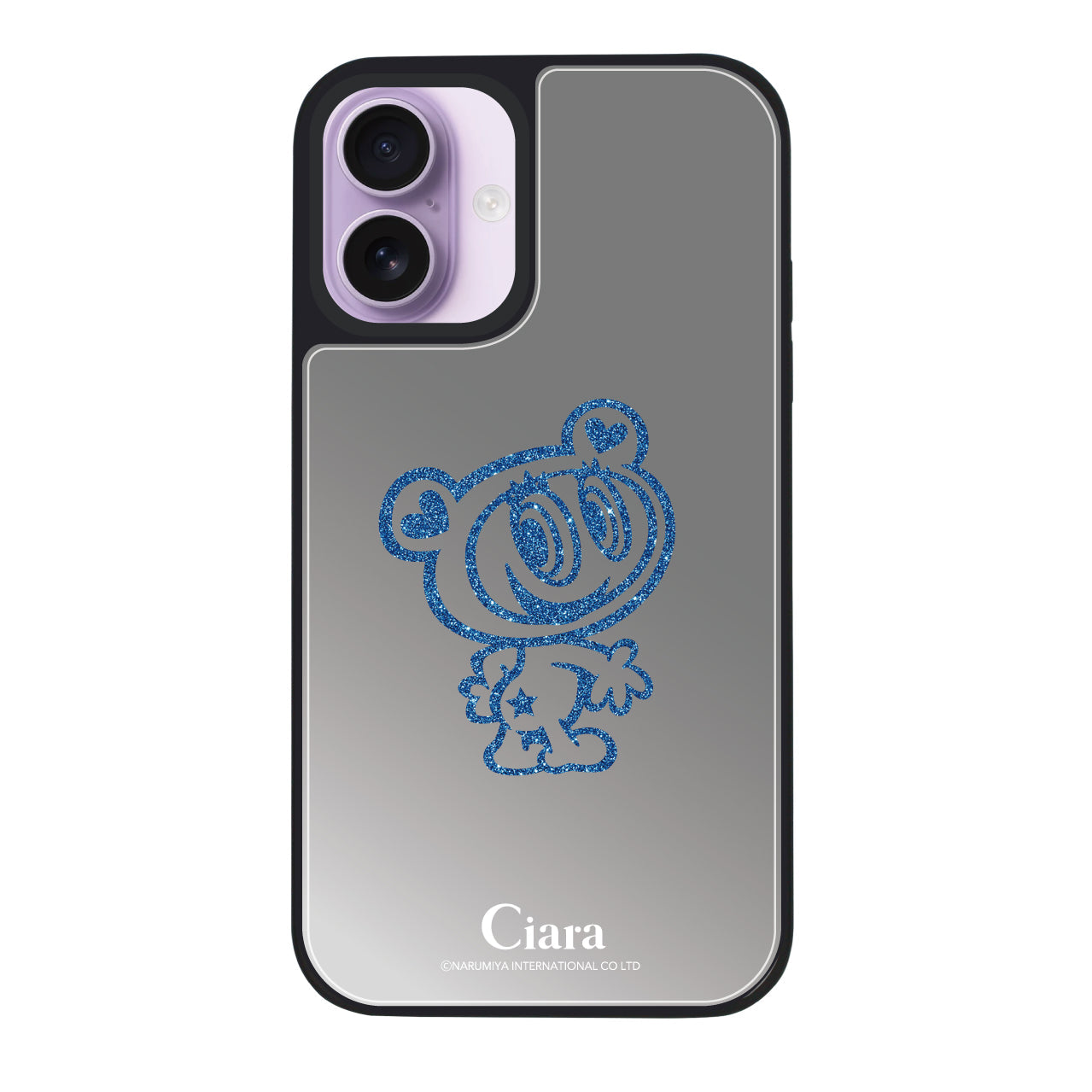 iPhone17 ミラーバンパー ミラー付きケース エンジェルブルー グリッター シルバー