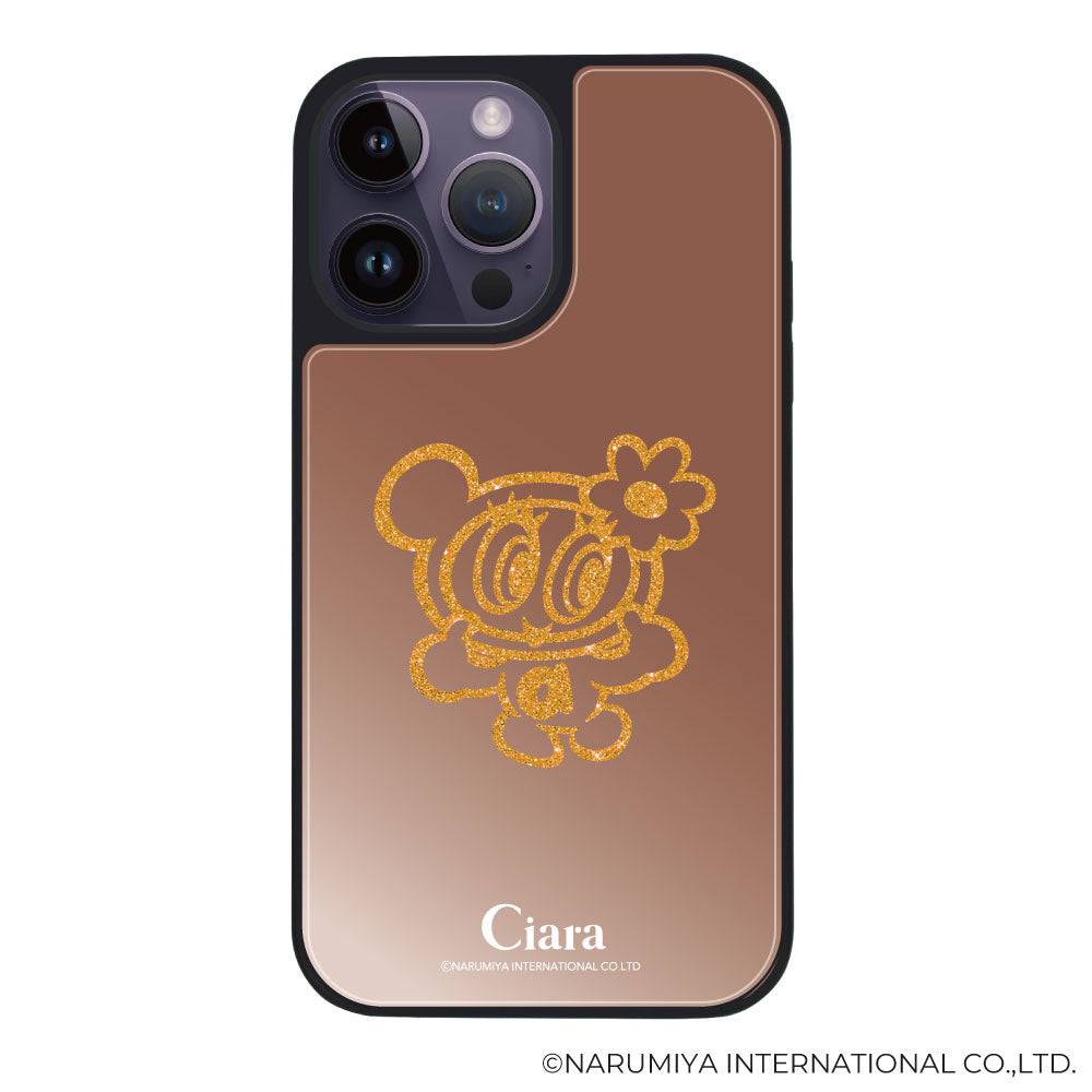 iPhone14ProMaxケース ミラーバンパー ミラー付きケース エンジェルブルー グリッター ローズゴールド