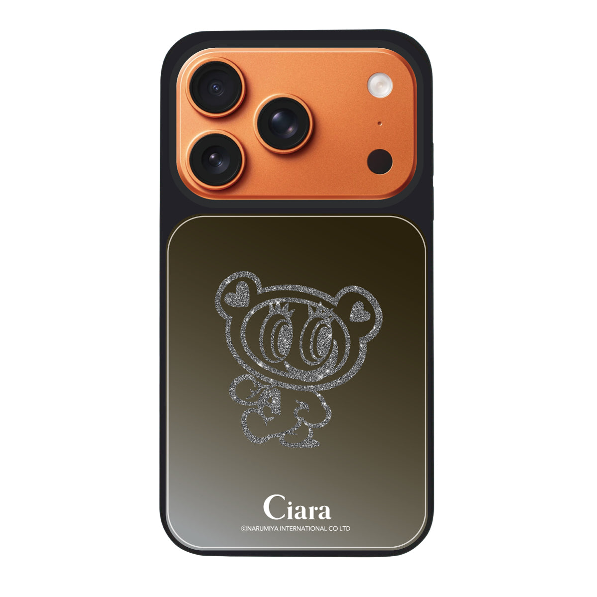 iPhone17ProMax ミラーバンパー ミラー付きケース エンジェルブルー グリッター ブラック