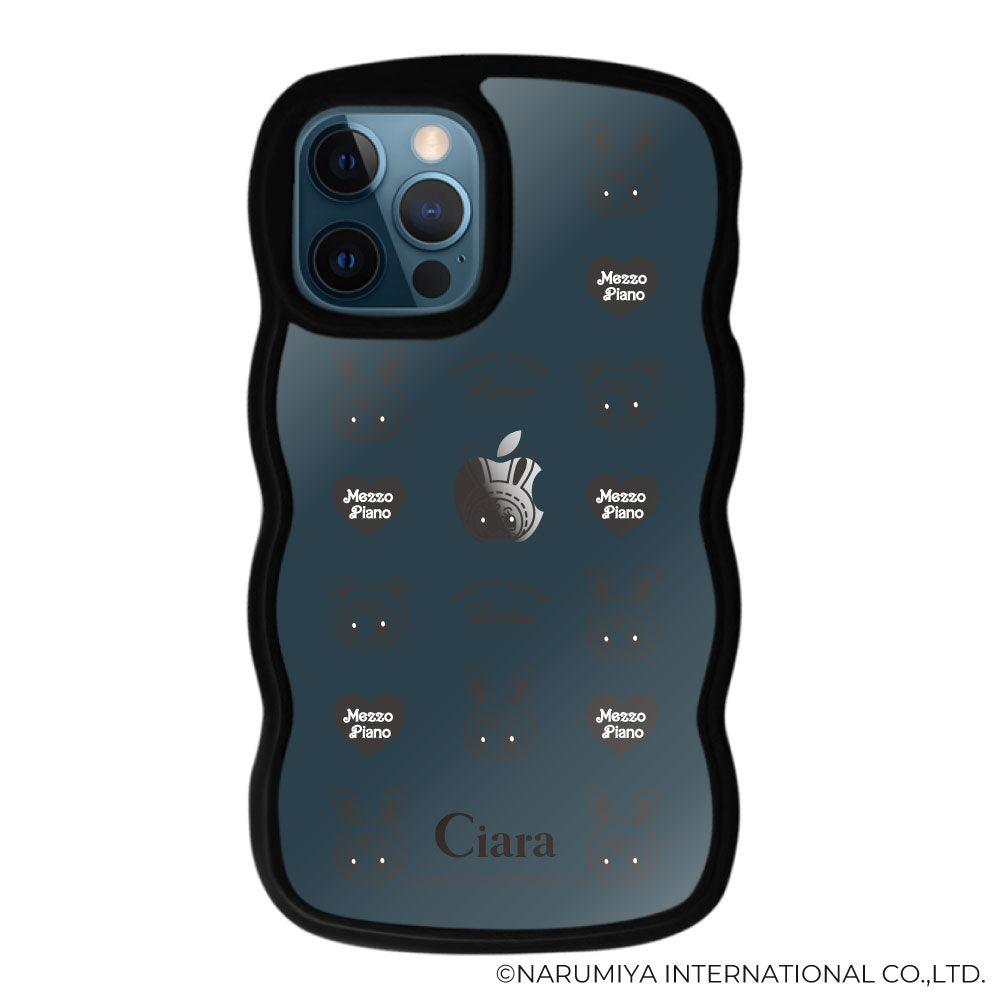 iPhone12ProMax ウェーブフレーム クリアケース メゾピアノ ハートパターン ブラック