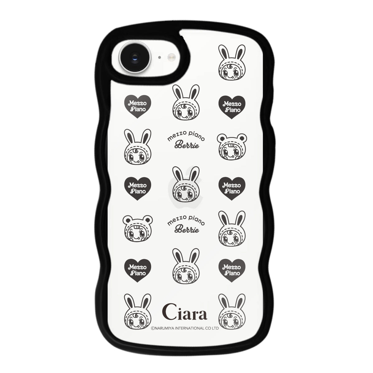 iPhone16e ウェーブフレーム クリアケース メゾピアノ ハートパターン ブラック