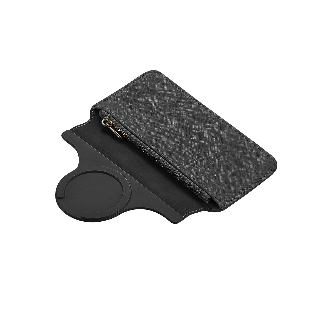 iPhone16ProMax MagSafeアクセサリー PUレザーZIPマグセーフカード手帳型フリップカバー ブラック