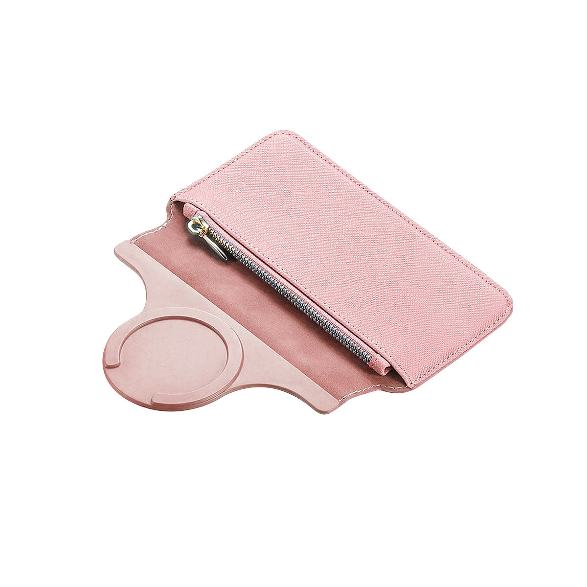 iPhone13ProMax MagSafeアクセサリー PUレザーZIPマグセーフカード手帳型フリップカバー ピンク