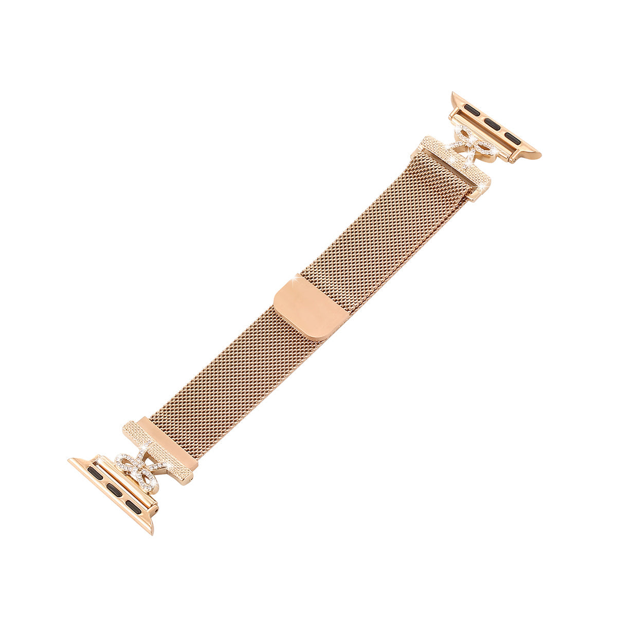 42mm/44mm/45mm/46mm/49mm ラインストーンリボンモチーフミラネーゼループアップルウォッチバンド ゴールド