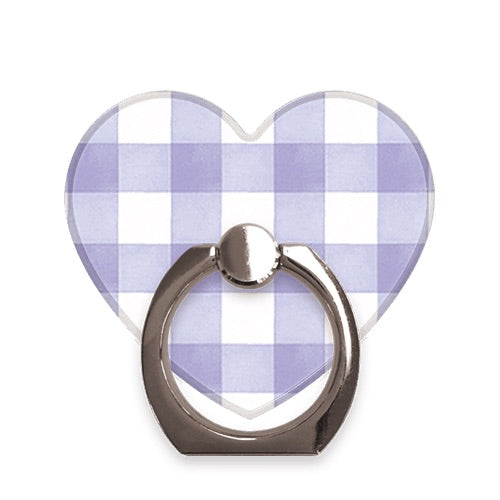 スマホリング ハート ラベンダーギンガム Silver