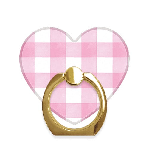 スマホリング  ハート ピンクギンガム Gold