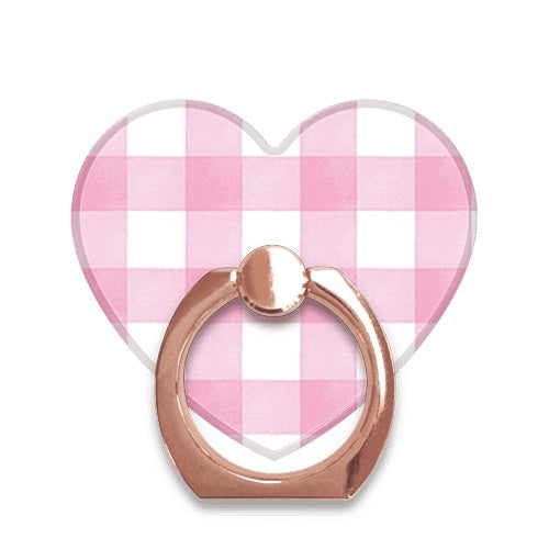スマホリング  ハート ピンクギンガム RoseGold
