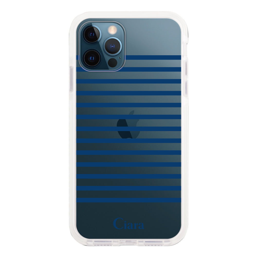iPhone12ProMaxケース クッションバンパー 耐衝撃クリアケース ボーダー ブルー