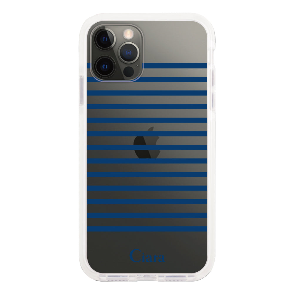 iPhoneX/XSケース クッションバンパー 耐衝撃クリアケース ボーダー ブルー