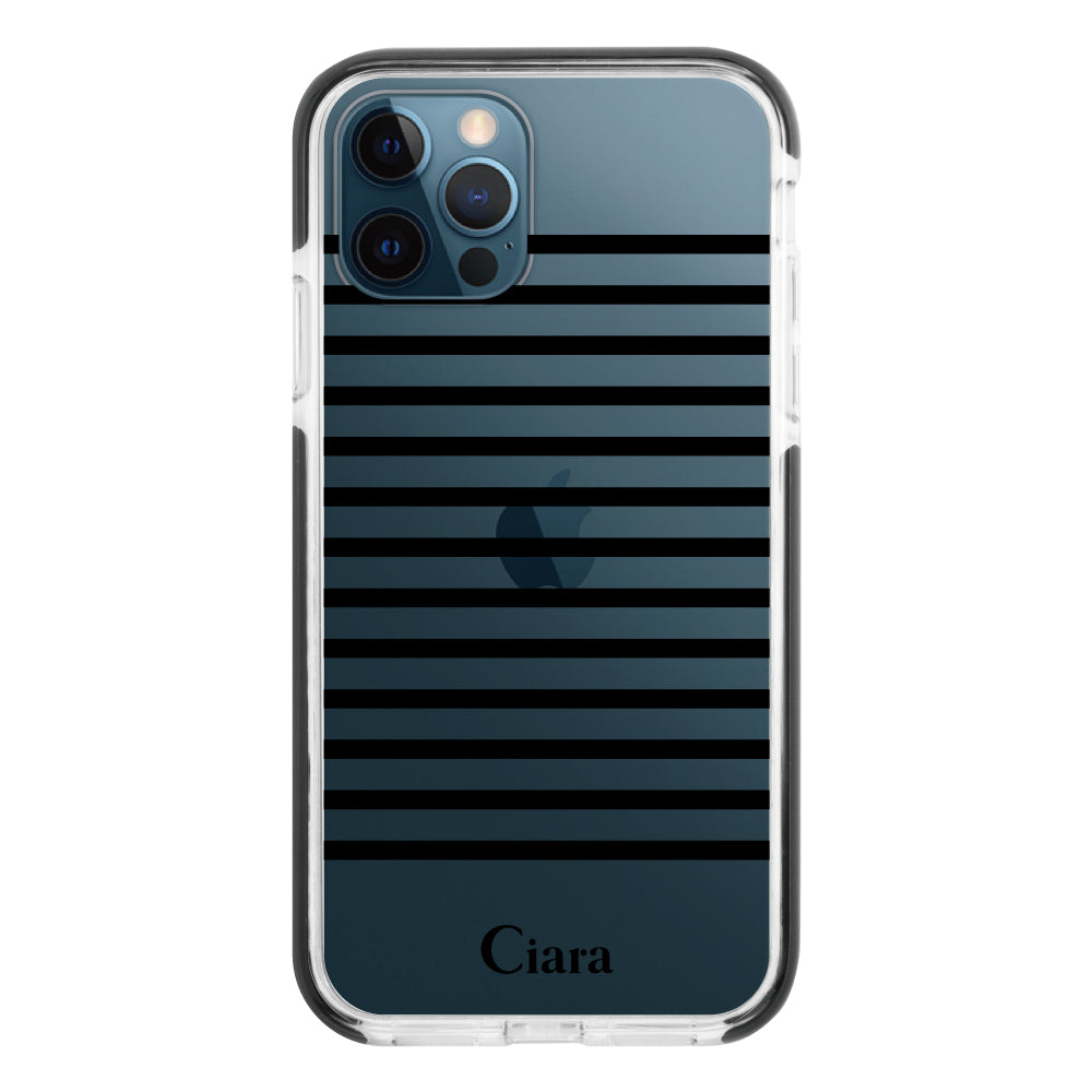 iPhone12ProMaxケース クッションバンパー 耐衝撃クリアケース ボーダー ブラック