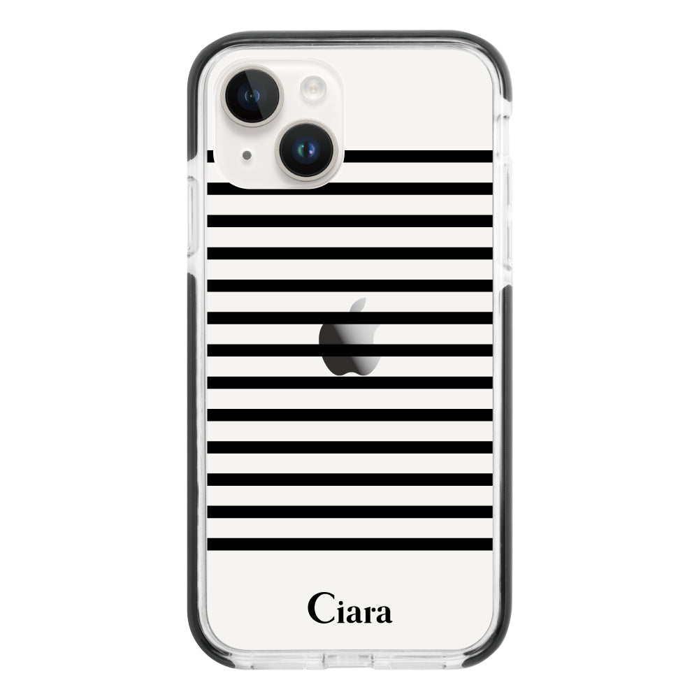 iPhone14ケース クッションバンパー 耐衝撃クリアケース ボーダー ブラック