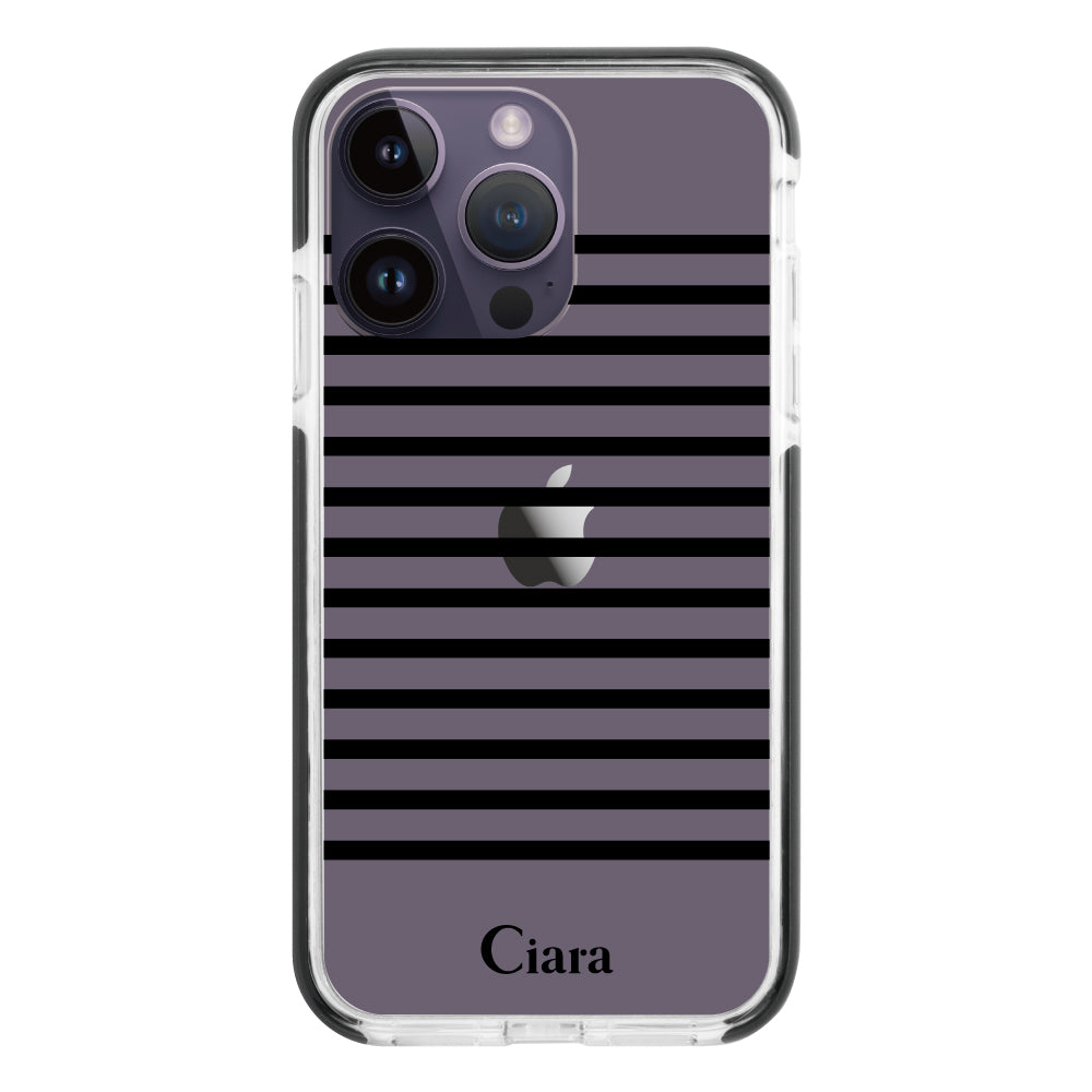 iPhone14ProMaxケース クッションバンパー 耐衝撃クリアケース ボーダー ブラック