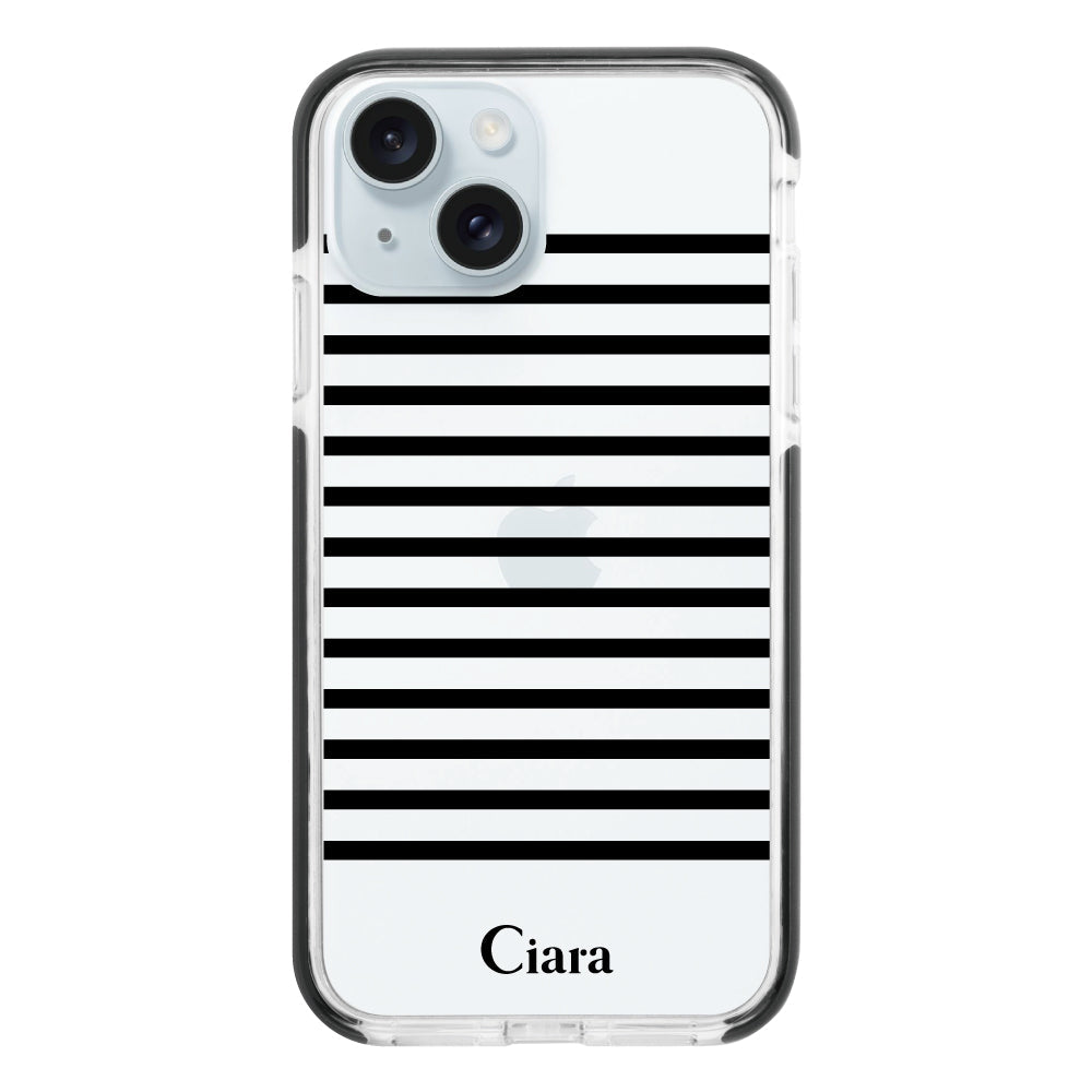 iPhone15Plusケース クッションバンパー 耐衝撃クリアケース ボーダー ブラック