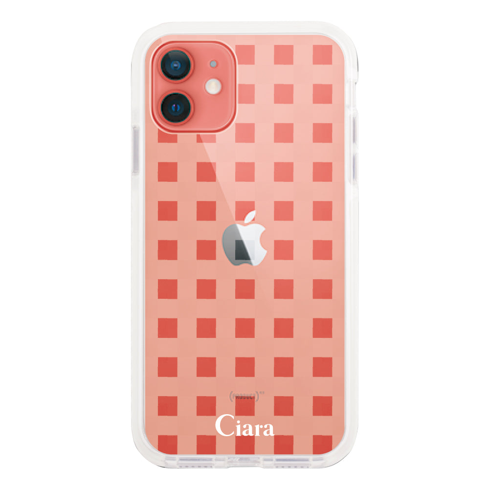 iPhone11ケース クッションバンパー 耐衝撃クリアケース ギンガム ホワイト