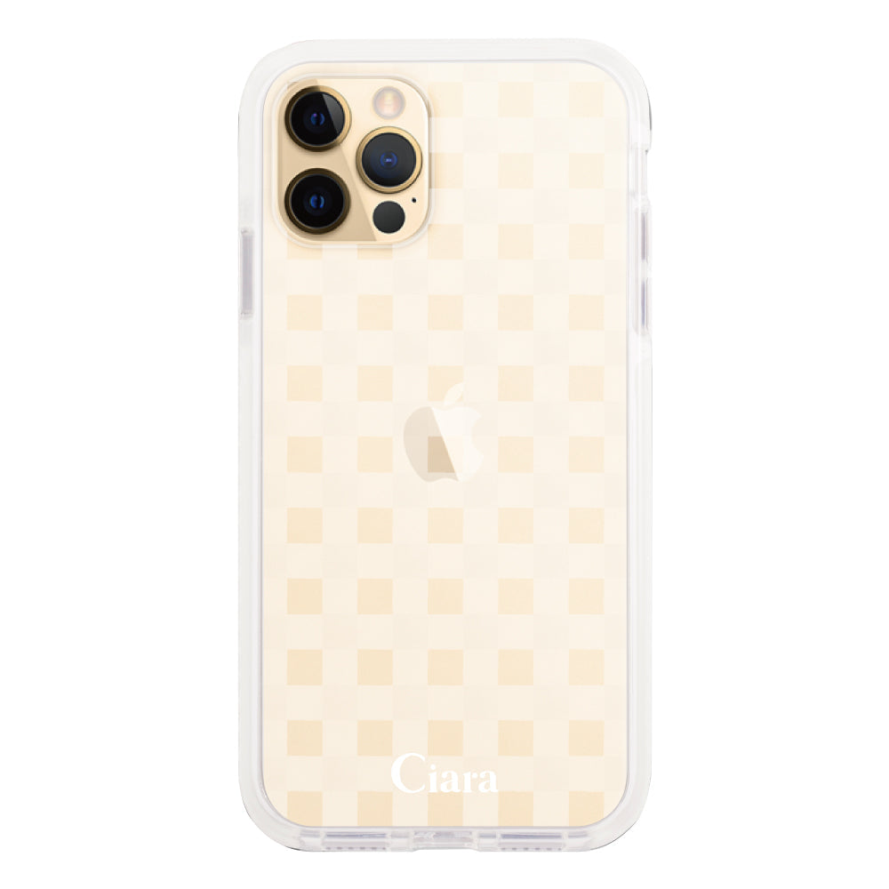 iPhone11ProMaxケース クッションバンパー 耐衝撃クリアケース ギンガム ホワイト
