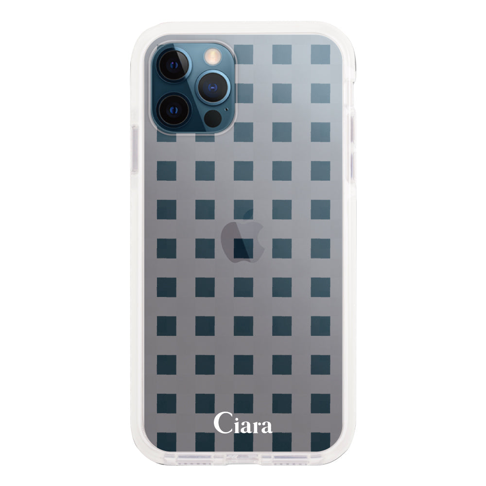 iPhone12ProMaxケース クッションバンパー 耐衝撃クリアケース ギンガム ホワイト