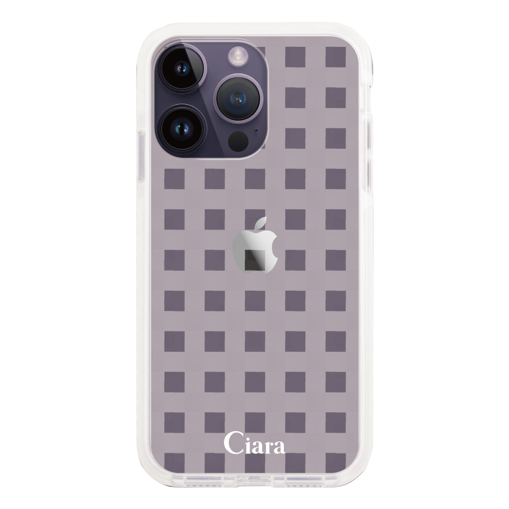 iPhone14ProMaxケース クッションバンパー 耐衝撃クリアケース ギンガム ホワイト