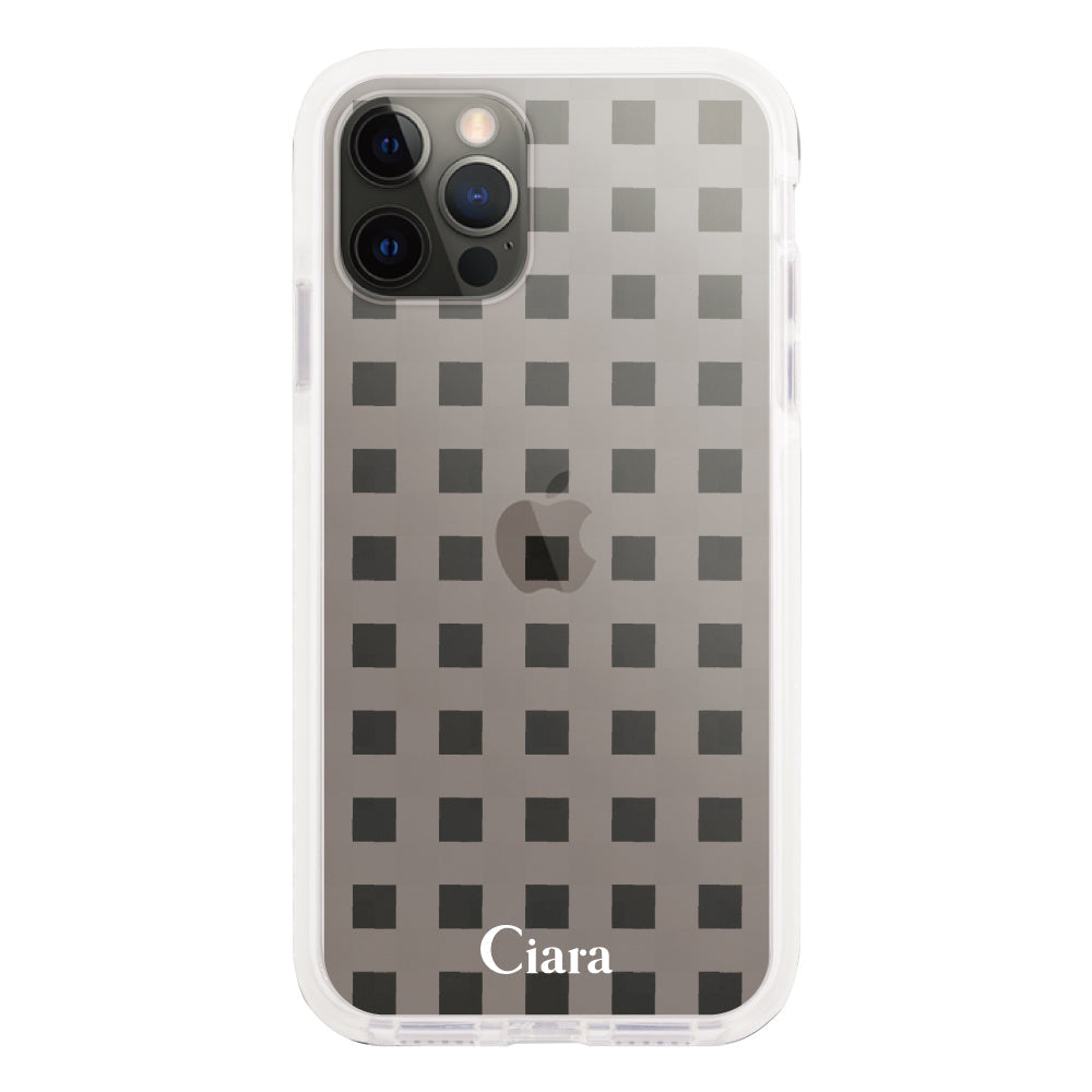 iPhoneX/XSケース クッションバンパー 耐衝撃クリアケース ギンガム ホワイト