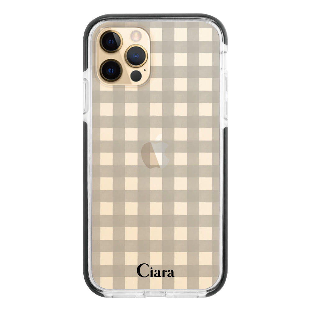 iPhone11Proケース クッションバンパー 耐衝撃クリアケース ギンガム ブラック