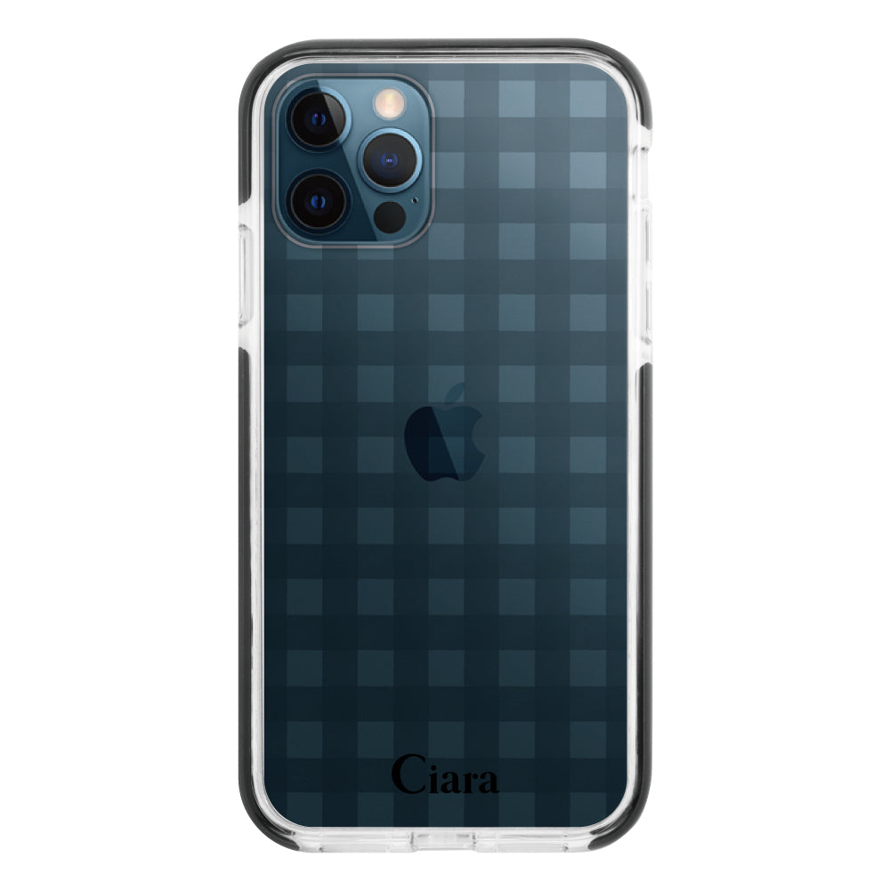 iPhone12ProMaxケース クッションバンパー 耐衝撃クリアケース ギンガム ブラック