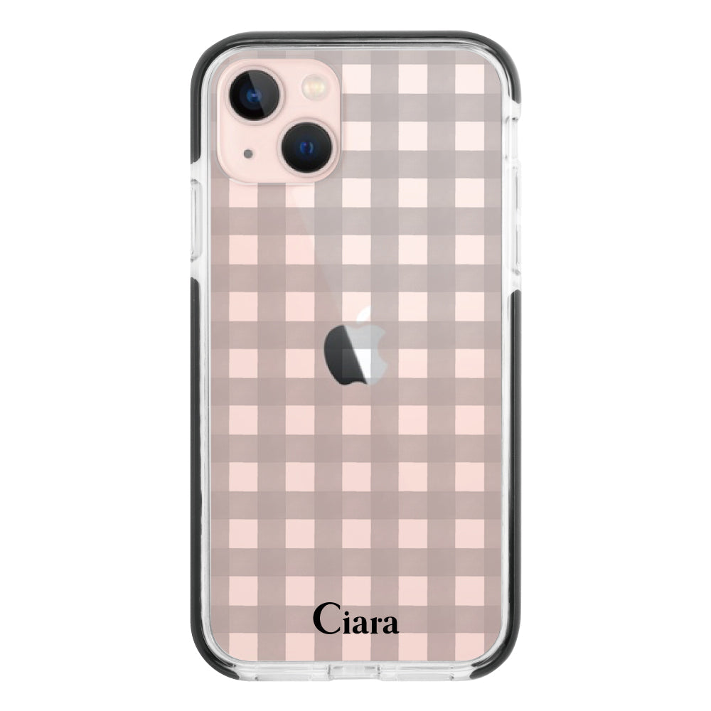 iPhone13ケース クッションバンパー 耐衝撃クリアケース ギンガム ブラック
