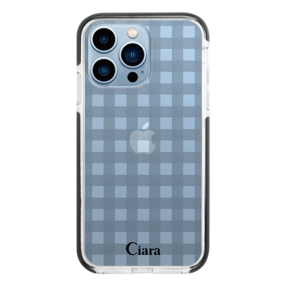 iPhone13ProMaxケース クッションバンパー 耐衝撃クリアケース ギンガム ブラック