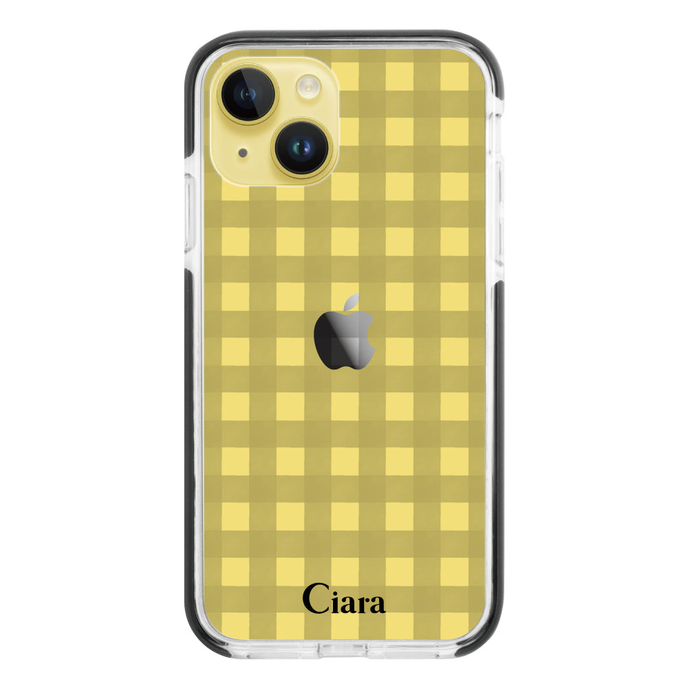 iPhone14Plusケース クッションバンパー 耐衝撃クリアケース ギンガム ブラック