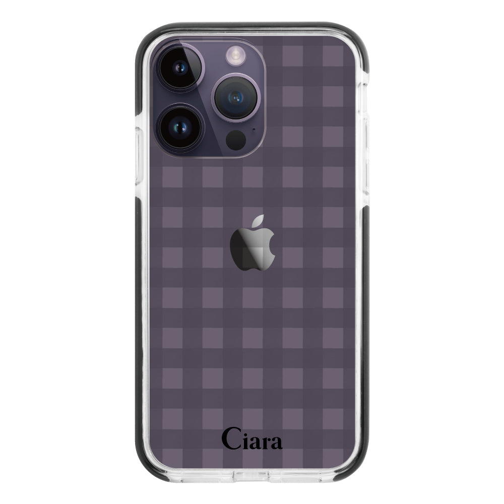 iPhone14ProMaxケース クッションバンパー 耐衝撃クリアケース ギンガム ブラック