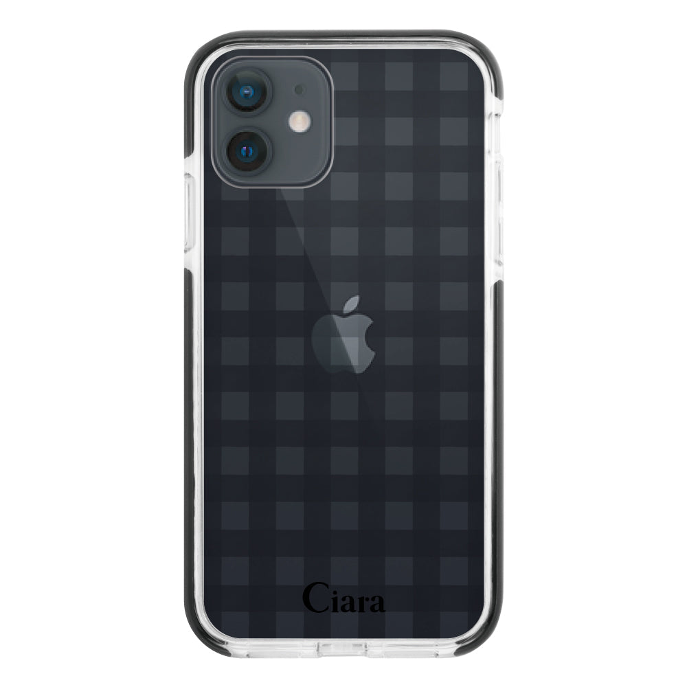 iPhoneXRケース クッションバンパー 耐衝撃クリアケース ギンガム ブラック