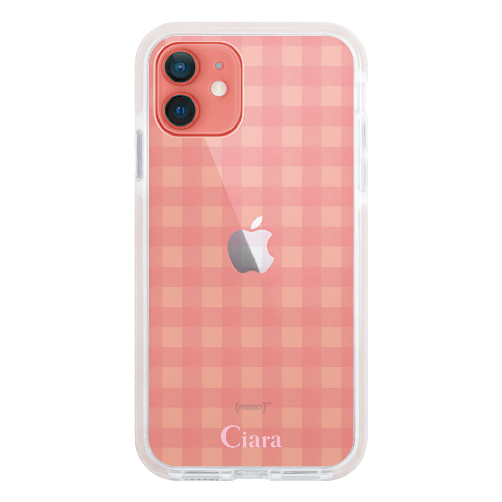 iPhone11ケース クッションバンパー 耐衝撃クリアケース ギンガム ピンク