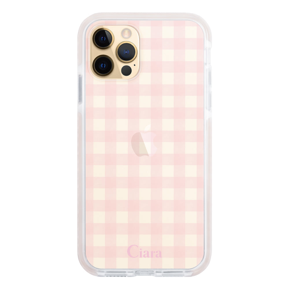 iPhone11ProMaxケース クッションバンパー 耐衝撃クリアケース ギンガム ピンク
