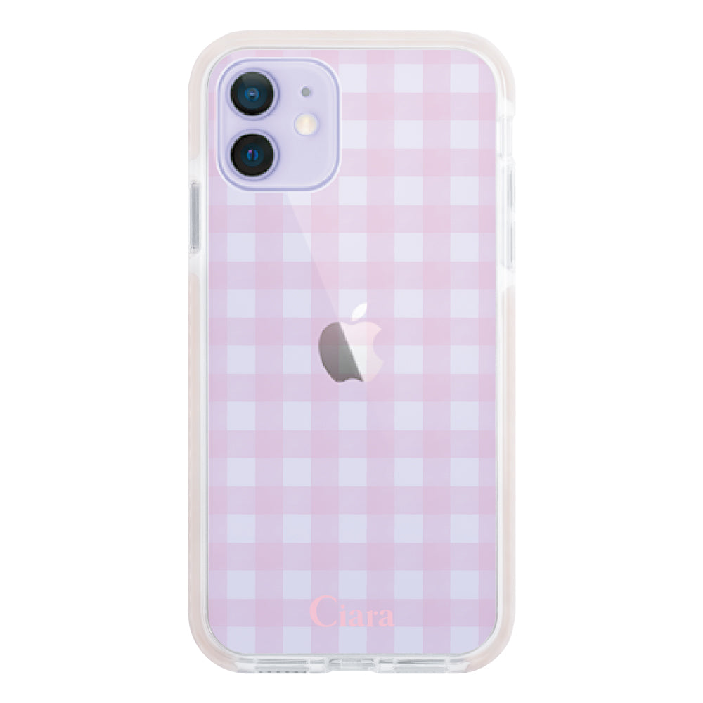iPhone12/12Proケース クッションバンパー 耐衝撃クリアケース ギンガム ピンク