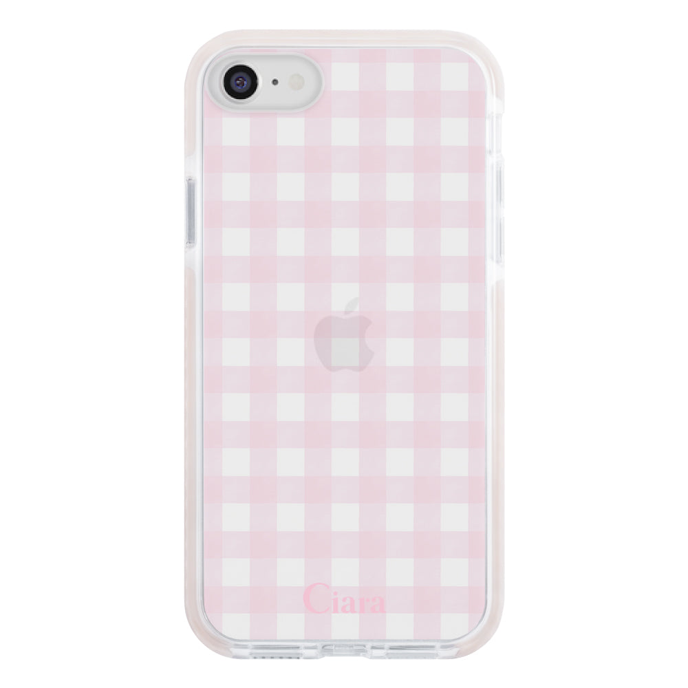 iPhone7Plus/8Plusケース クッションバンパー 耐衝撃クリアケース ギンガム ピンク