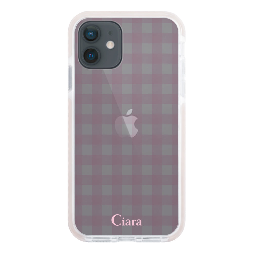 iPhoneXRケース クッションバンパー 耐衝撃クリアケース ギンガム ピンク