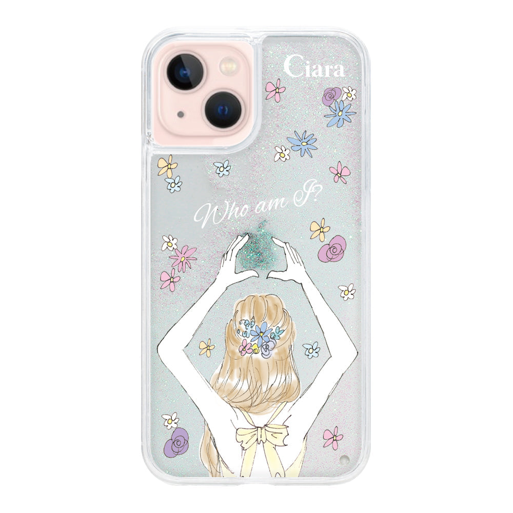 iPhone13ケース グリッター オイルクリアケース バックショット イエロー