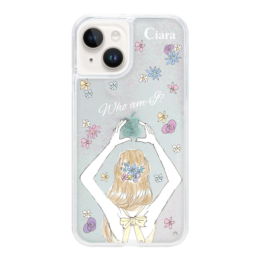 iPhone14ケース グリッター オイルクリアケース バックショット イエロー