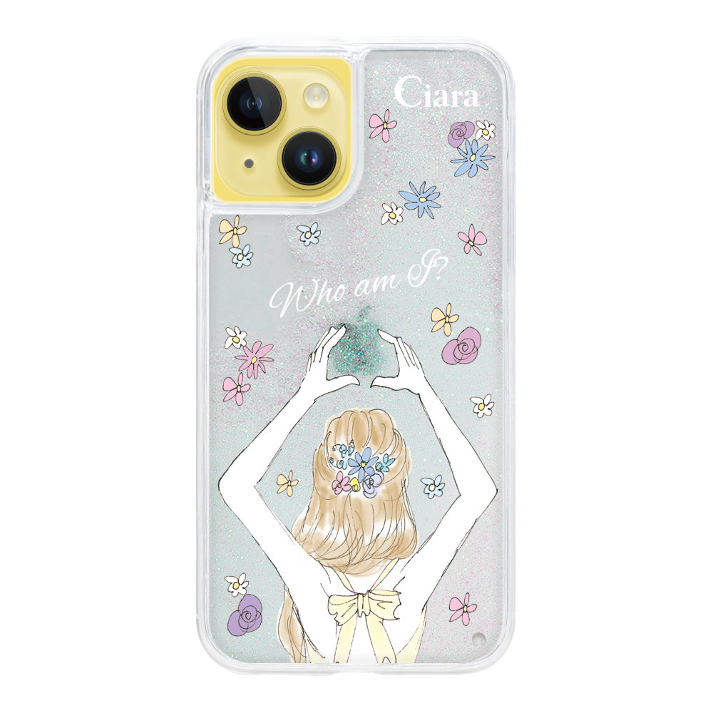 iPhone14Plusケース グリッター オイルクリアケース バックショット イエロー