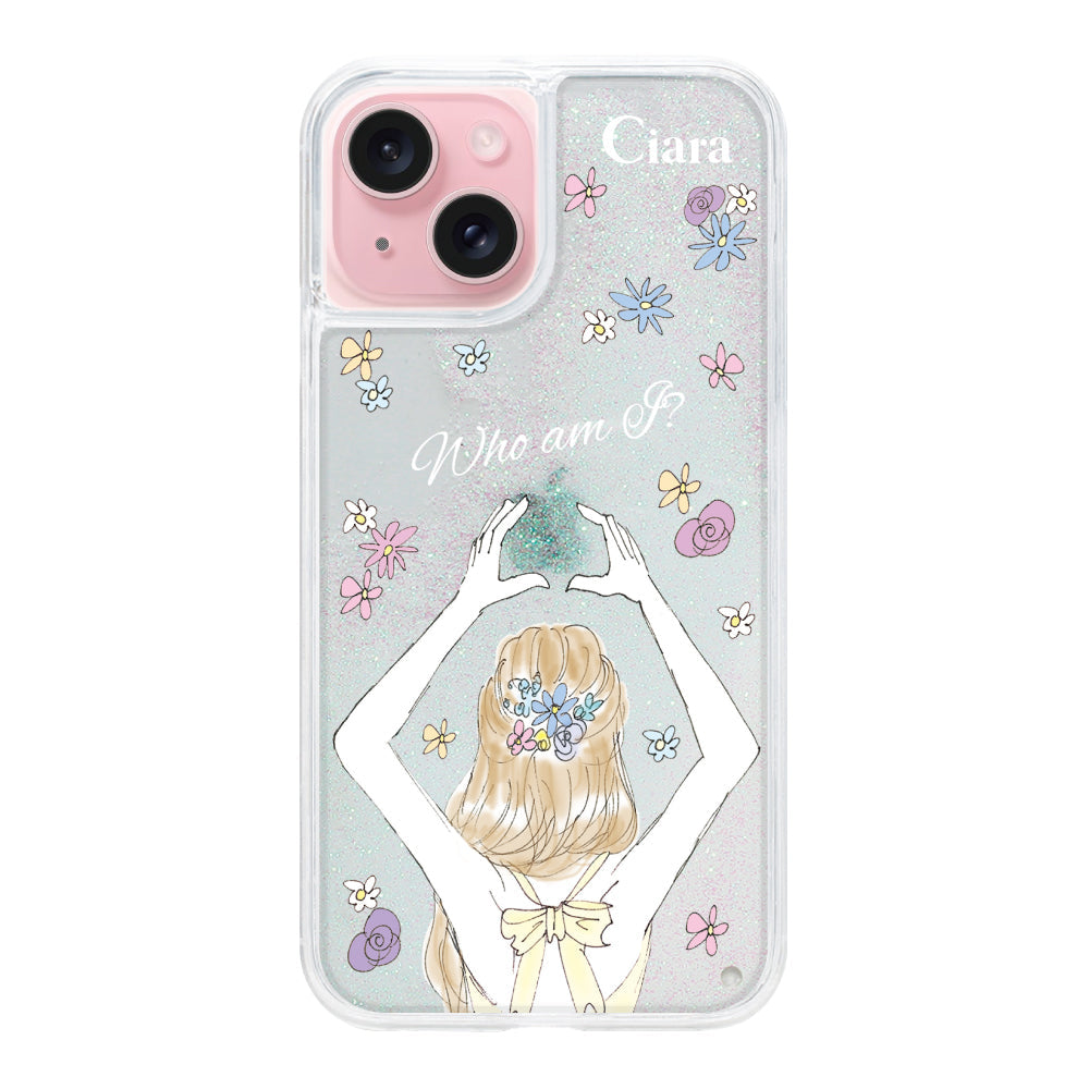 iPhone15ケース グリッター オイルクリアケース バックショット イエロー