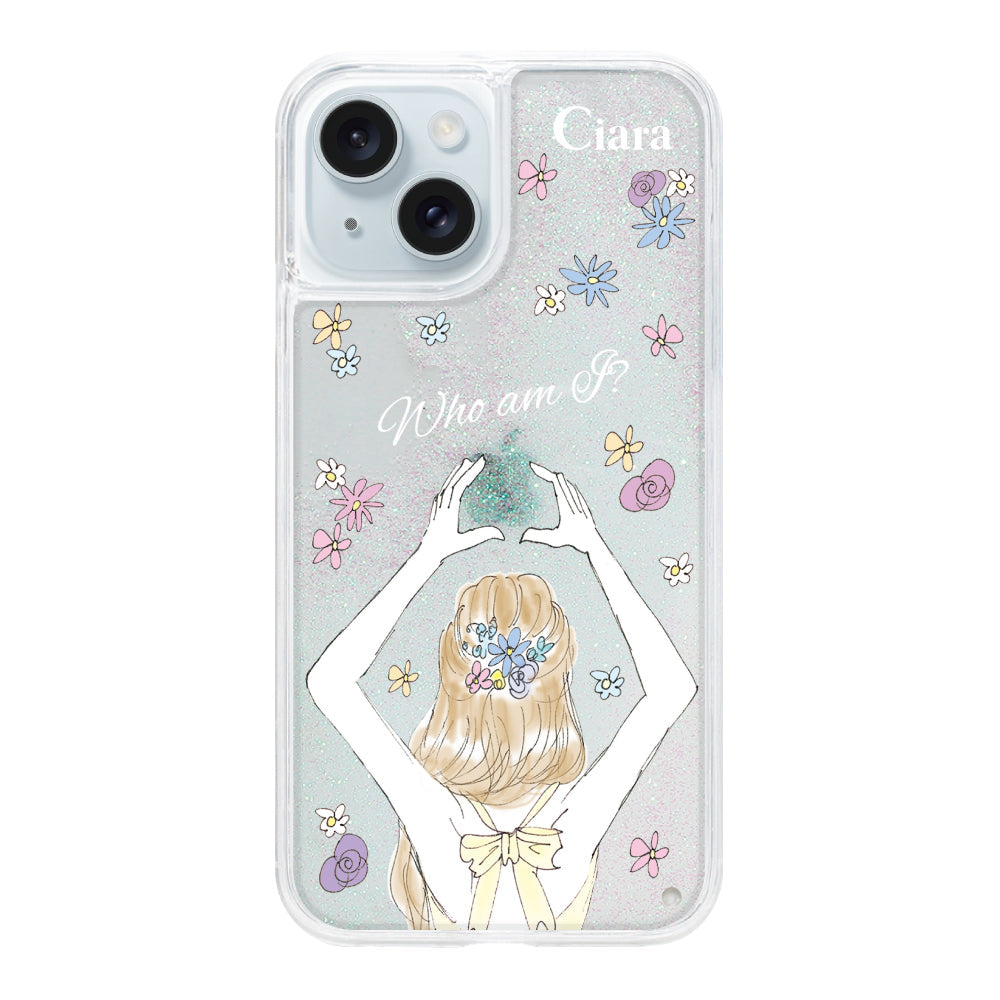 iPhone15Plusケース グリッター オイルクリアケース バックショット イエロー