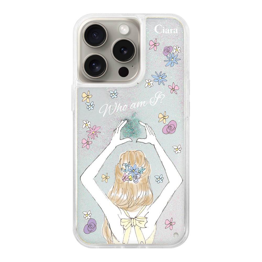 iPhone15Proケース グリッター オイルクリアケース バックショット イエロー