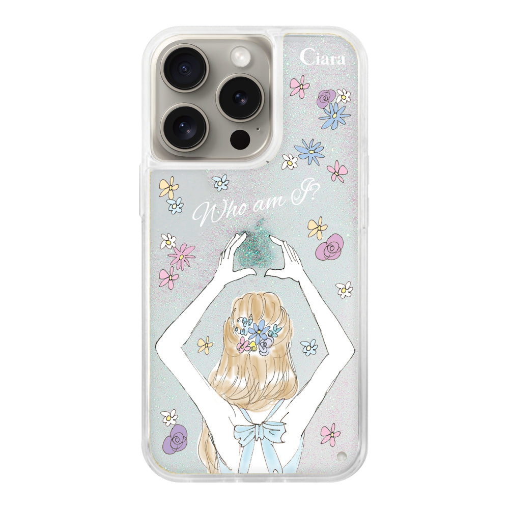 iPhone15Proケース グリッター オイルクリアケース バックショット ブルー