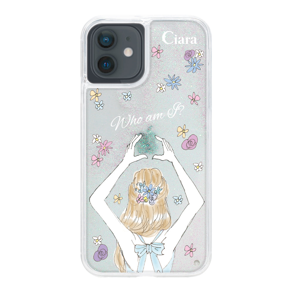 iPhoneXRケース グリッター オイルクリアケース バックショット ブルー