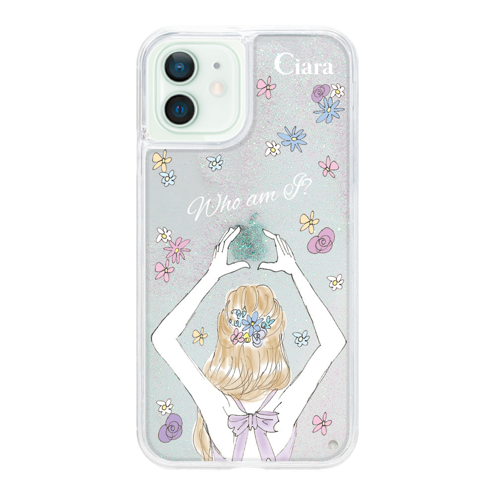 iPhone12miniケース グリッター オイルクリアケース バックショット パープル