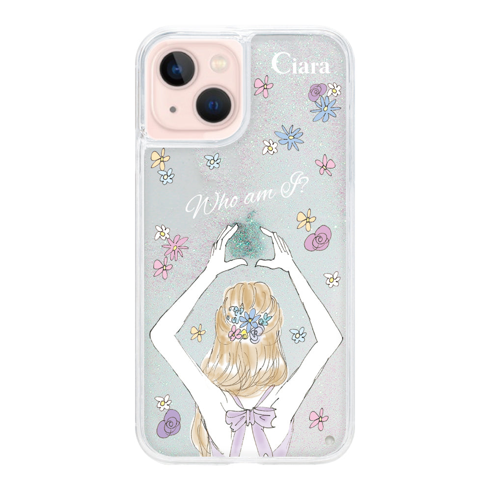 iPhone13ケース グリッター オイルクリアケース バックショット パープル