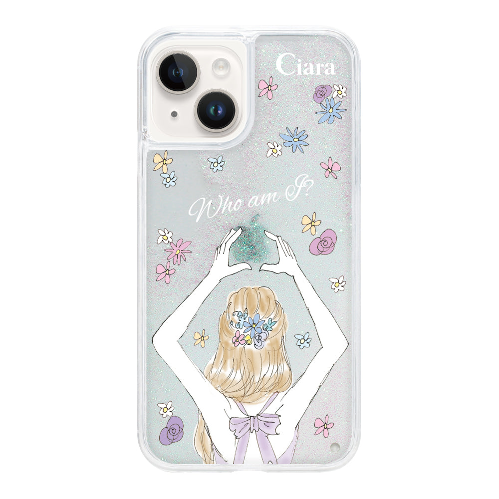iPhone14ケース グリッター オイルクリアケース バックショット パープル