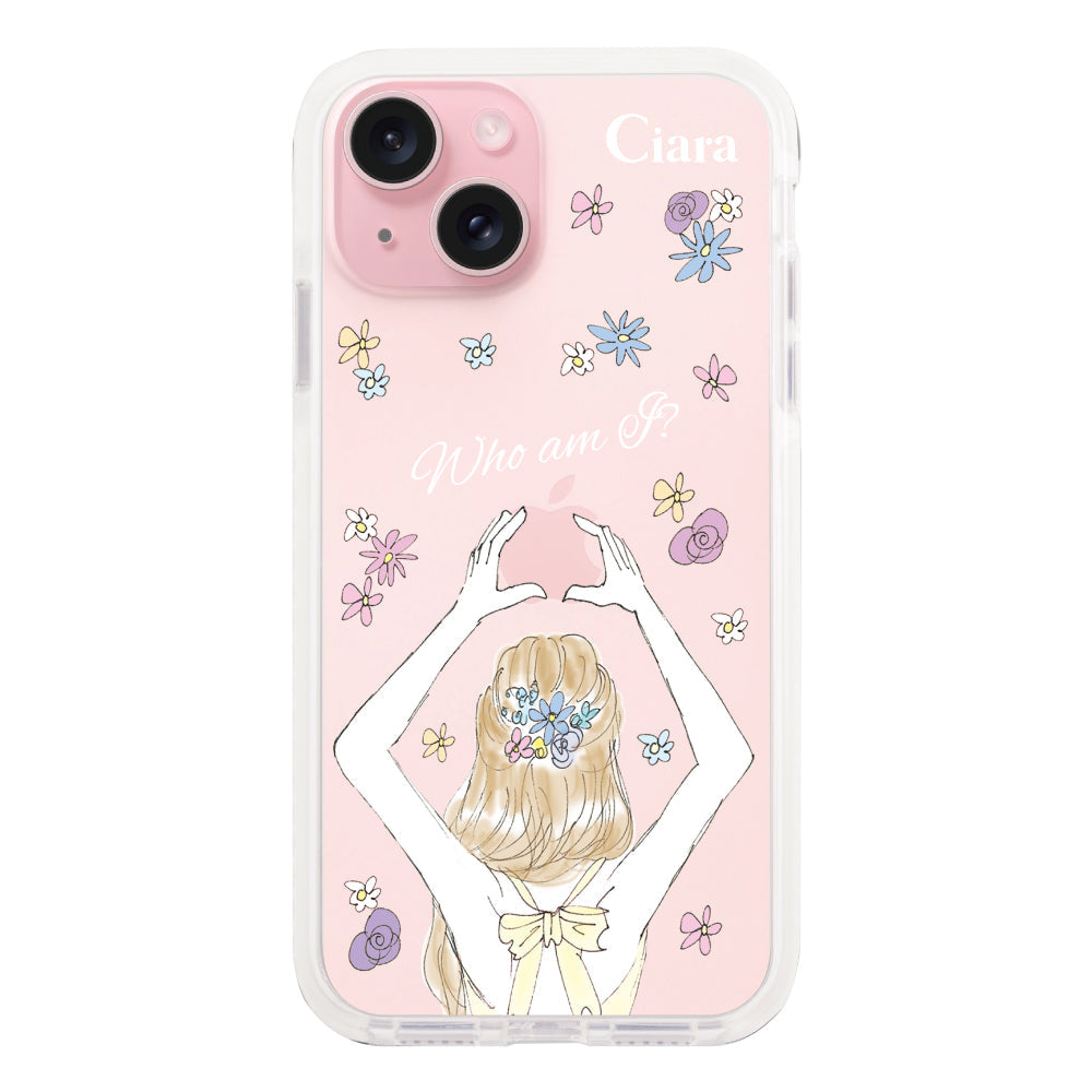 iPhone15ケース クッションバンパー 耐衝撃クリアケース バックショット イエロー