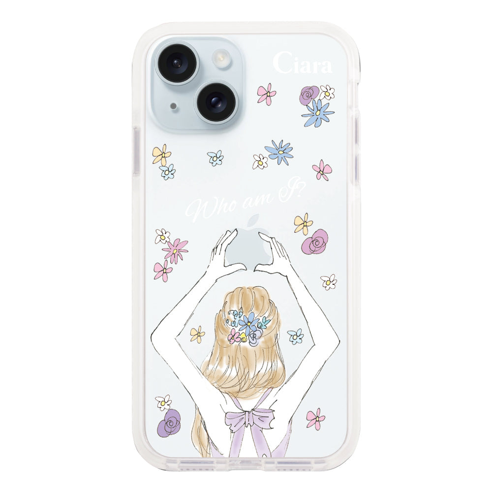 iPhone15Plusケース クッションバンパー 耐衝撃クリアケース バックショット パープル