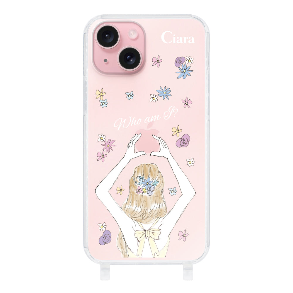 iPhone15ケース ストラップクリアケース バックショット イエロー